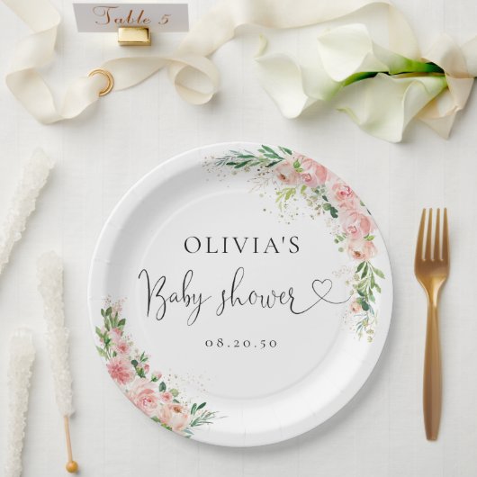 赤面ピンクローズ金ゴールドベビーシャワー紙プレート ペーパープレート (ウェディング)