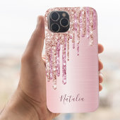 赤面ピンクローズ金ゴールドメタリック名モノグラムスクリプト Case-Mate iPhoneケース