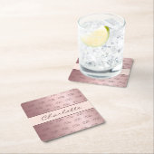 赤面ピンクローズ金ゴールドモノグラムイニシャル名chic スクエアペーパーコースター (インサイチュ)