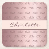 赤面ピンクローズ金ゴールドモノグラムイニシャル名chic スクエアペーパーコースター (正面)