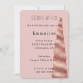 赤面ピンクローズ金ゴールドユニコーン誕生日 招待状 (正面)