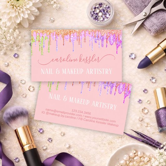 赤面ピンクローズ金ゴールドライムグリーングリッタースパークル 名刺