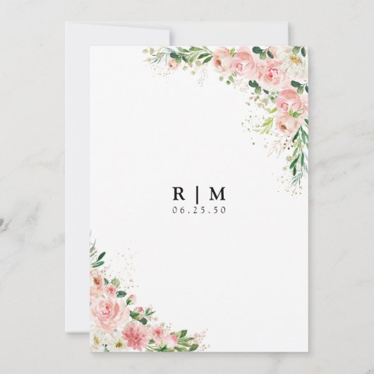 赤面ピンクローズ金ゴールドリハーサルディナー招待状 招待状 (裏面)