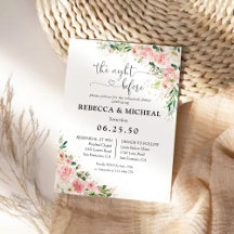 赤面ピンクローズ金ゴールドリハーサルディナー招待状