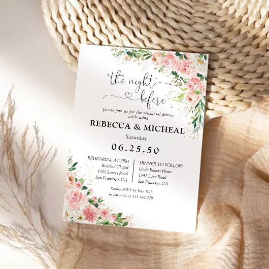 赤面ピンクローズ金ゴールドリハーサルディナー招待状 招待状