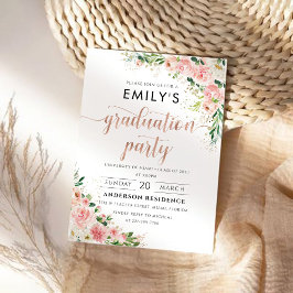 赤面ピンクローズ金ゴールド卒業パーティー招待状 招待状