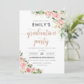 赤面ピンクローズ金ゴールド卒業パーティー招待状 招待状 (スタンド正面)