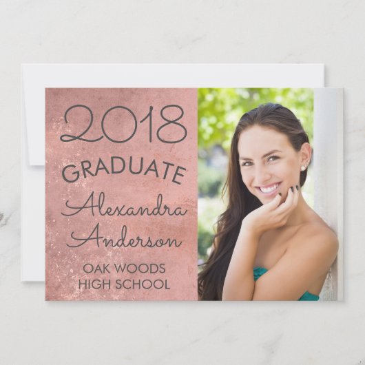 赤面ピンクローズ金ゴールド卒業発表 招待状 (正面)