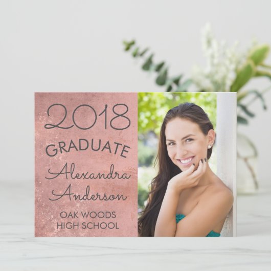 赤面ピンクローズ金ゴールド卒業発表 招待状 (スタンド正面)