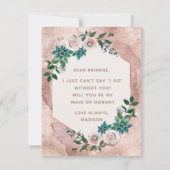 赤面ピンクローズ金ゴールド私のメイド・オブ・オーナー(花嫁付き添い人) 招待状 (裏面)