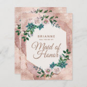 赤面ピンクローズ金ゴールド私のメイド・オブ・オーナー(花嫁付き添い人) 招待状 (正面/裏面)