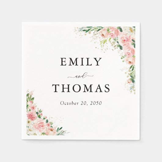 赤面ピンクローズ金ゴールド結婚ズナプキン スタンダードカクテルナプキン (正面)