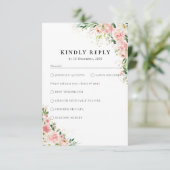 赤面ピンクローズ金ゴールド結婚式RSVPカード 出欠カード (スタンド正面)
