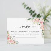 赤面ピンクローズ金ゴールド結婚式RSVPカード 出欠カード (スタンド正面)