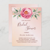 赤面ピンクローズ金ゴールド花模様グリッターブライダルシャワー ポストカード (正面/裏面)