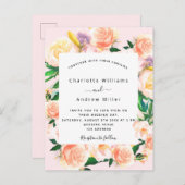 赤面ピンクローズ金ゴールド花模様結婚式招待状 ポストカード (正面/裏面)