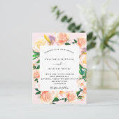 赤面ピンクローズ金ゴールド花模様結婚式招待状 ポストカード (スタンド正面)