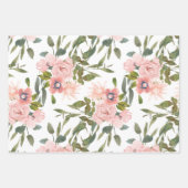 赤面ピンクローズ金ゴールド葉ズグリーリー ラッピングペーパーシート (正面3)