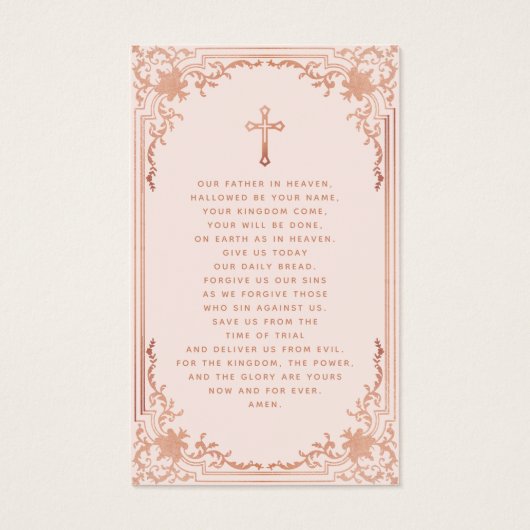 赤面ピンクローズ金ゴールド葬儀記念祈りの言葉カード (裏面)