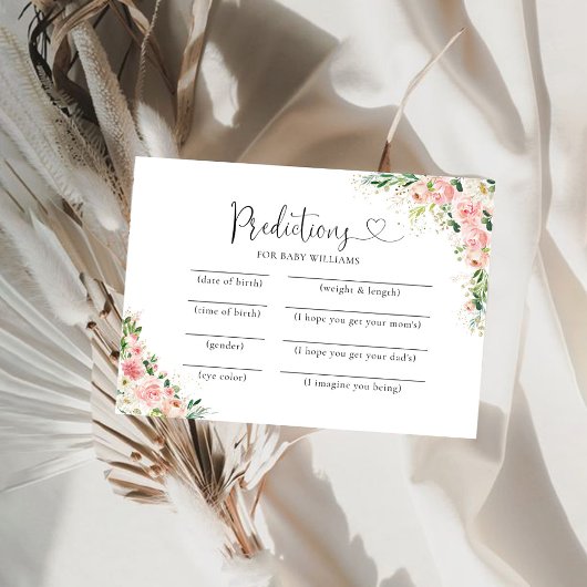 赤面ピンクローズ金ゴールド赤ちゃんシャワー予測カード 招待状