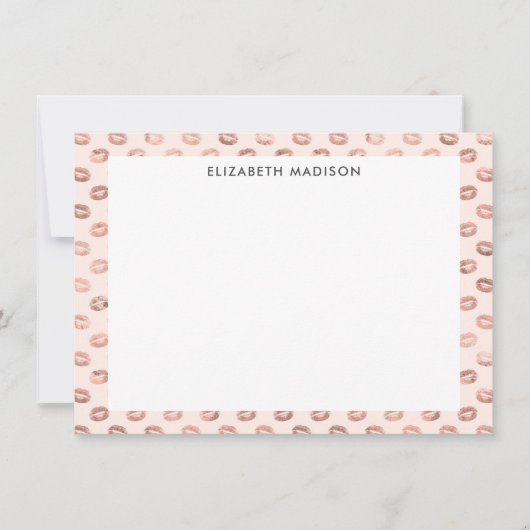 赤面ピンクローズ金ゴールド銅キスリップスティック ノートカード (正面)