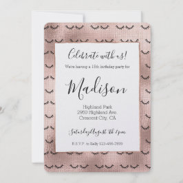 赤面ピンクローズ金ゴールド黒まつ毛 招待状