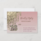 赤面ピンクローズ金ゴールドSweet sixteen 出欠カード (正面)