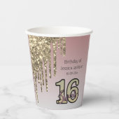 赤面ピンクローズ金ゴールドSweet sixteen 紙コップ (正面)