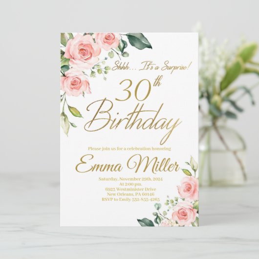 赤面ピンクローズ30th誕生日パーティー 招待状 (スタンド正面)