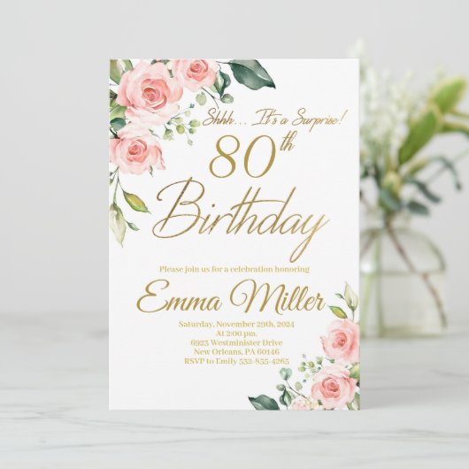 赤面ピンクローズ80thバースデーパーティー 招待状 (スタンド正面)