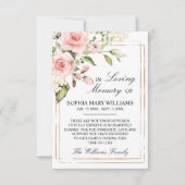 赤面ピンクローズ&グリーン葉悔やみや弔慰メモリ サンキューカード (正面)