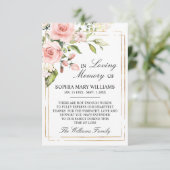 赤面ピンクローズ&グリーン葉悔やみや弔慰メモリ サンキューカード (スタンド正面)