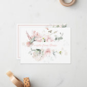 赤面ピンクローズ、ハミングバード、セージグリーングリーン ノートカード (正面/裏面インサイチュ)