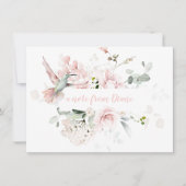 赤面ピンクローズ、ハミングバード、セージグリーングリーン ノートカード (正面)