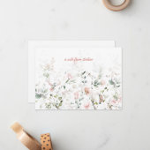 赤面ピンクローズ、ハミングバード、セージグリーンリー ノートカード (正面/裏面インサイチュ)