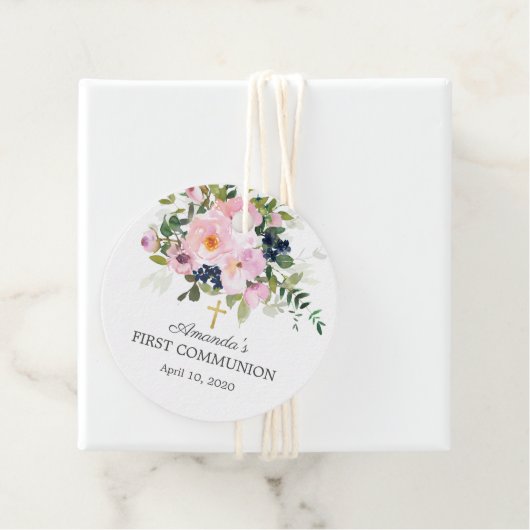 赤面ピンクローズ&ペオニーファーストホーリーコミュニオン フェイバータグ (インサイチュ)