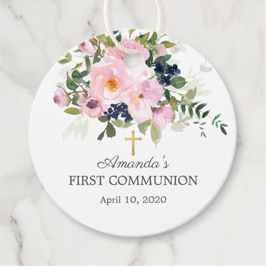 赤面ピンクローズ&ペオニーファーストホーリーコミュニオン フェイバータグ (正面)