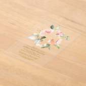 赤面ピンクローズ&ホワイトクロスガールバプテスマ アクリル招待状 (レイダウン)