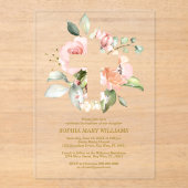 赤面ピンクローズ&ホワイトクロスガールバプテスマ アクリル招待状 (正面)