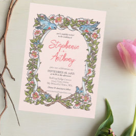 赤面ピンクローズ&ラブバードパステル縁ど結婚ズ 招待状