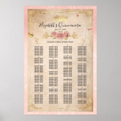 赤面ピンクローズ&金ゴールドアルファベット順シーティングチャート ポスター (正面)