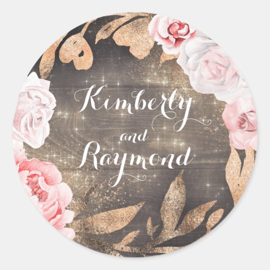 赤面ピンクローゼアンドプニー素朴金ゴールドグリッター ラウンドシール (正面)