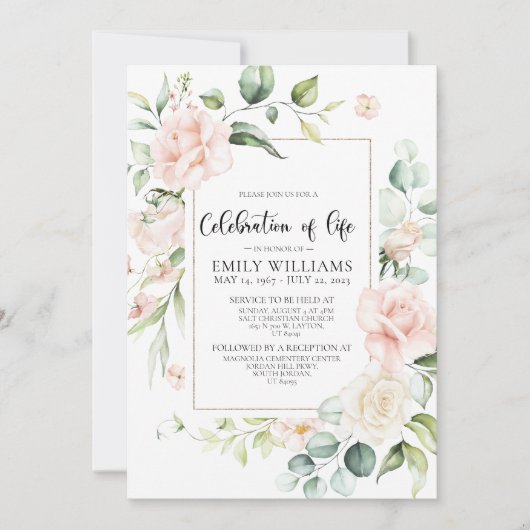 赤面ピンクローゼスお祝いのライフ招待状 招待状 (正面)