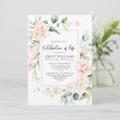 赤面ピンクローゼスお祝いのライフ招待状 招待状 (スタンド正面)