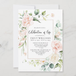 赤面ピンクローゼスお祝いのライフ招待状 招待状