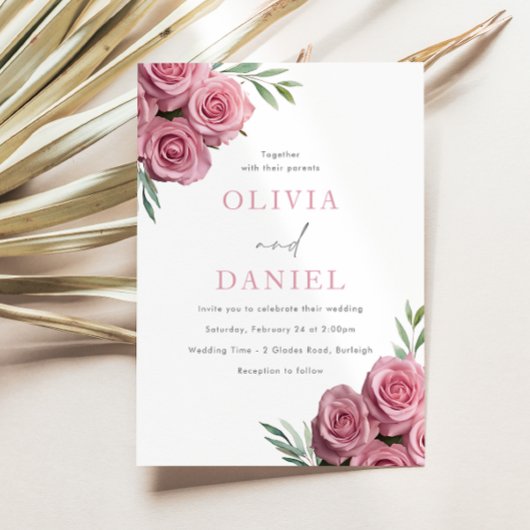 赤面ピンクローゼスセージ離れグリーン結婚ズ 招待状