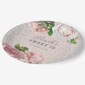 赤面ピンクローゼスフローラシルバーグリッタースウィート16 ペーパープレート (アングル)