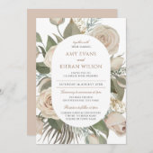 赤面ピンクローゼスフローラダブルアー結婚チズ 招待状 (正面/裏面)