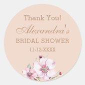 赤面ピンクローゼスフローラブライダルシャワーサンキュー ラウンドシール (正面)