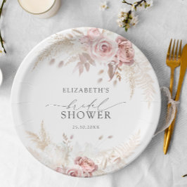 赤面ピンクローゼスフローラブライダルシャワー ペーパープレート